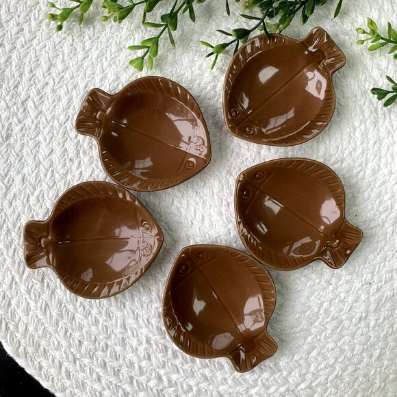 Vtg 5pc Ceramic Dipping Sauce Mini Trinket Dish Set - Picture 3 of 11